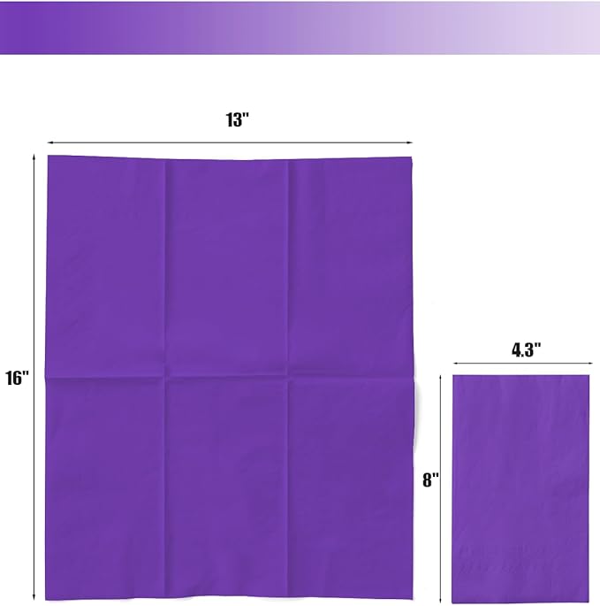 qiqee Purple Paper Napkins 13 * 16inch Guest Paper Disposable Towels Napkin Paper Hand Towels for Wedding, Dinner, Birthday Party, Dessert Cocktail ＆ Kitchen Napkins（ 120 Count）