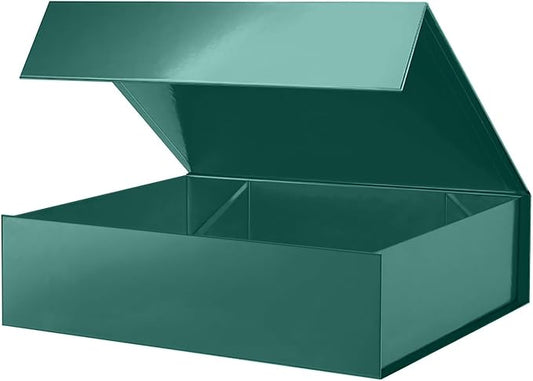 PACKHOME Large Christmas Gift Box 13.5x10x3.5 Inches, Sturdy Shirt Box with Magnetic Lid for Multiple Occasions (Glossy Green)