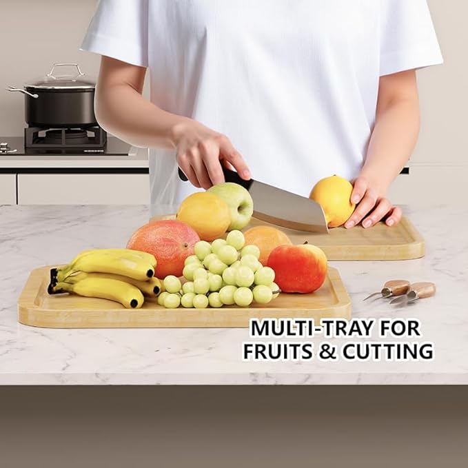 2-Pack Charcuterie Board with Lid - Reversible+ 4-Piece Stainless Steel Cheese Knives, Covered Snack Serving Tray-Large Food Platter，Travel Portable Cheese Board for Picnics & Entertaining