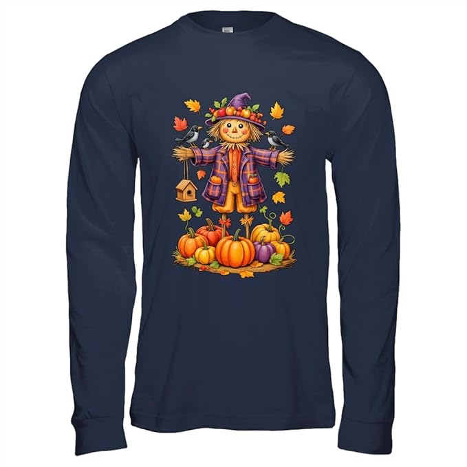 TeesPure Scarecrow Autumn Harvest Fall Season Pumpkin Thanksgiving Shirt Long Sleeve Tee