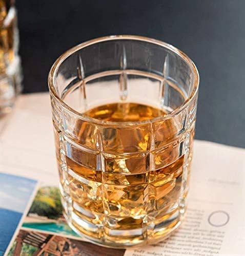 Premium Crystal Whiskey Glasses Set of 6 Large Lead-Free Crystal Glass Tasting Cups Scotch Glasses Tumblers for Drinking Irish Whisky Bourbon Tequila (Square Pattern, 6*10.8oz)