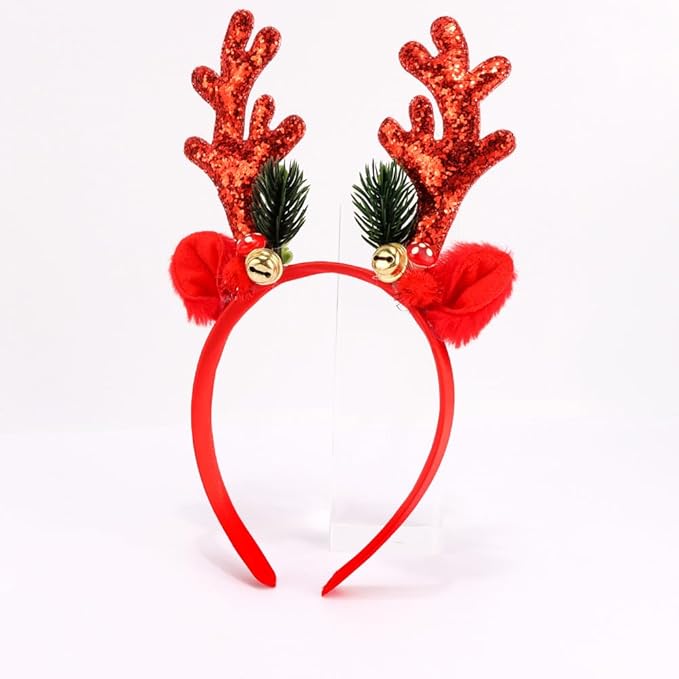 TODDER Red Christmas Headband, Reindeer Antlers Ears Headband for Adults and Kids, Christmas Hair Accessories Deer Antlers Costumes for Themed Parties and Cosplay