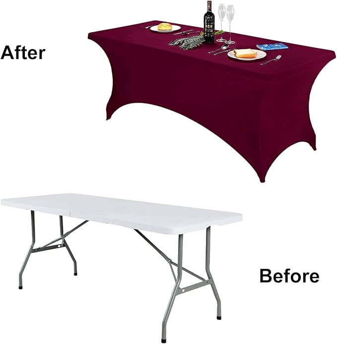 FORLIFE 2Pack Spandex Table Covers，Fitted Tablecloth for Rectangular Tables, Stretch Patio Table Covers, Universal Spandex Table Cover for Wedding, Banquet, Party (8ft, Burgundy)