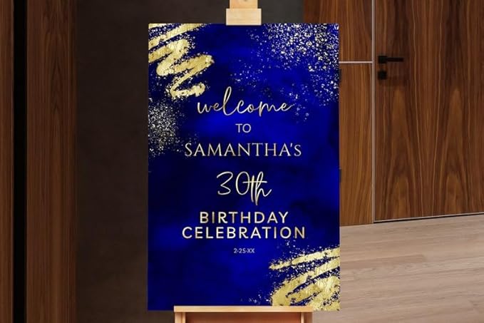 Royal Blue & Gold Glitter Sparkle Birthday Welcome Yard Sign