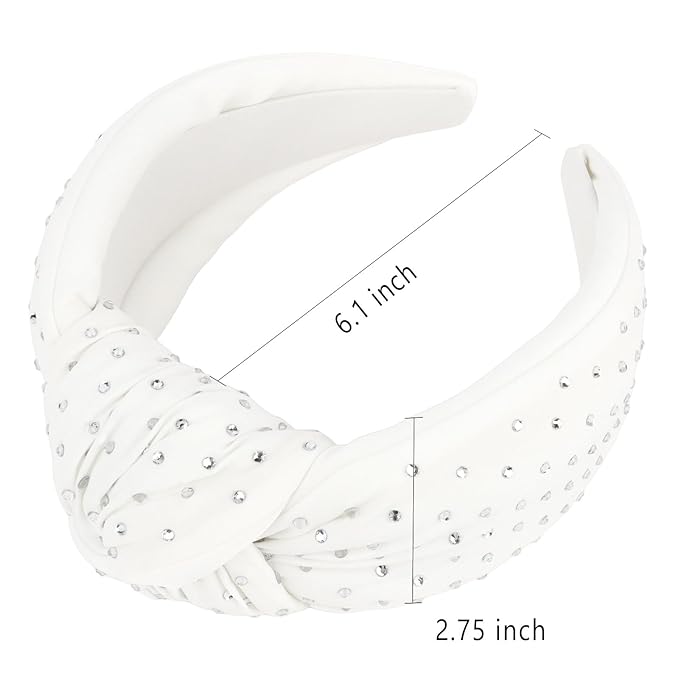 YISSION White Rhinestone Knotted Headband for Women, Sparkly Crystal Embellished Hair Hoop, Elegant Wide Top Knot Hair Accessory for Party, Wedding, Daily Styling