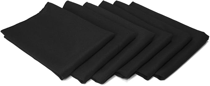 TableLinensforLess 17"x17" Polyester Cloth Napkins, Set of 6 (Black) | Easy-Care, No-Iron Finish, Superior Color Retention, Machine Washable