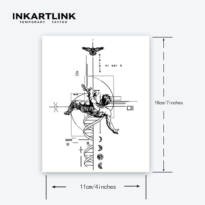 INKARTLINK Tattoo Tech,2 Sheets Extra-Large Semi Permanent Tattoo, Adult Art Design Temporary Tattoos, Lasts 1-2 Weeks, Waterproof, Realistic look, No Adhesive, No reflection (Descending Angel Design?