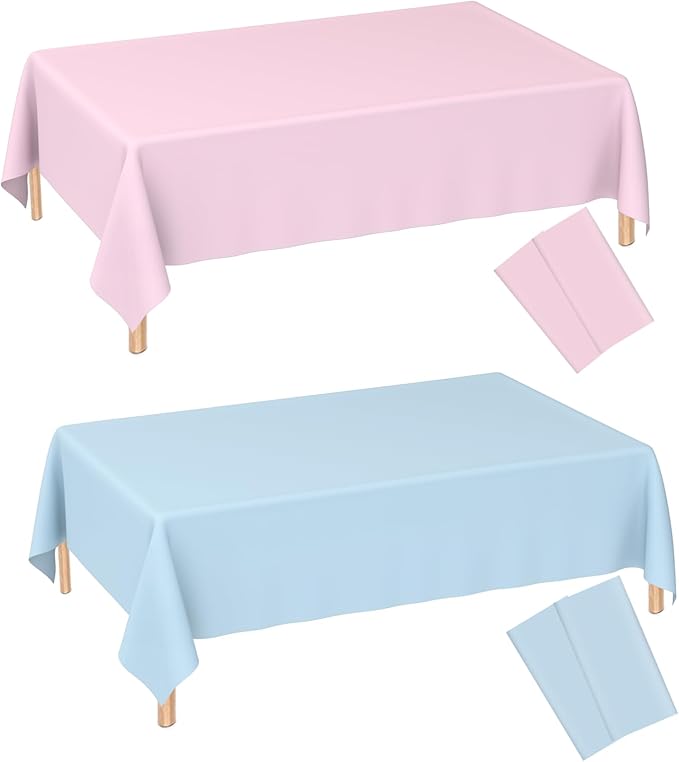 WNINK 4 Pack Gender Reveal Plastic Tablecloths, Disposable Rectangle Pink and Blue Pastel Tablecloth, Table Covers for Boy or Girl Gender Reveal Party Baby Shower Birthday Party Decorations 54" x 108"