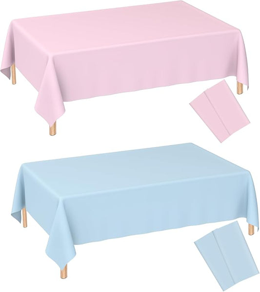 WNINK 4 Pack Gender Reveal Plastic Tablecloths, Disposable Rectangle Pink and Blue Pastel Tablecloth, Table Covers for Boy or Girl Gender Reveal Party Baby Shower Birthday Party Decorations 54" x 108"