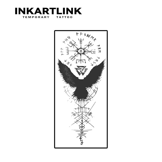 INKARTLINK Temporary Tattoos, 2 Sheets Extra-Large Semi Permanent Tattoo Adult Art Design Waterproof Temp Tattoo Party Favors Realistic Look, No Adhesive, Lasts 1-2 Weeks Black (Ancient Symbol)