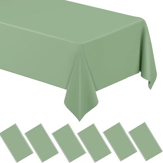 WNINK 6 Pcs Sage Green Plastic Tablecloth for Rectangle Tables Waterproof Green Disposable Table Cover Green Tablecloths for Birthday Wedding Bridal Shower Engagement Parties (54 x 108 Inch)
