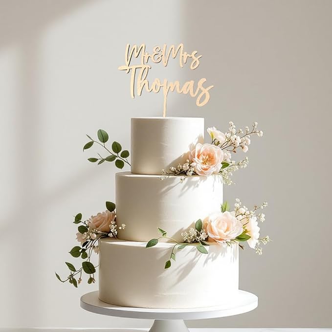Personalized Wedding Cake Topper, Custom Name Bride and Groom Decoration, Traditional Wedding, Anniversary, Briday Shower Decor (Mr & Mrs)