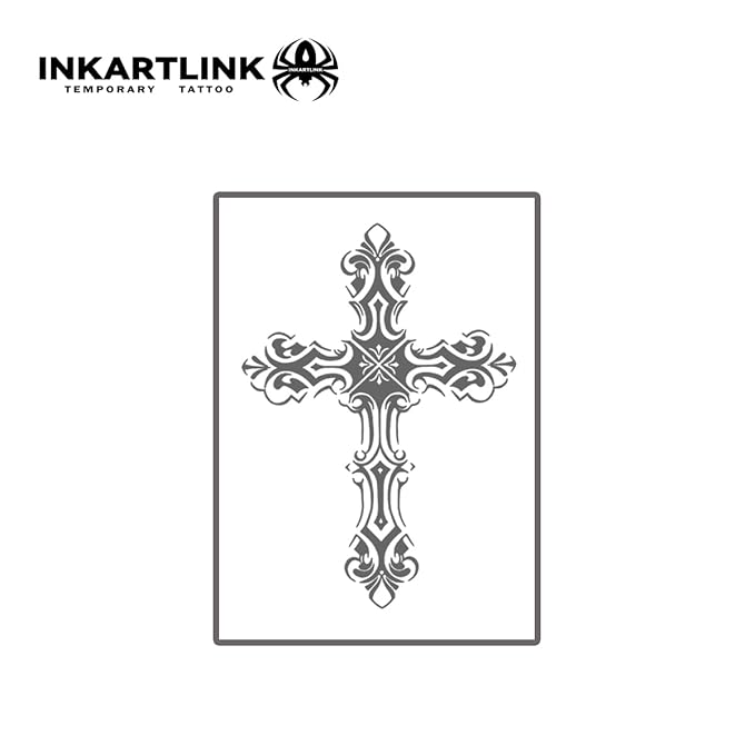 INKARTLINK Tattoo Tech, 3 Sheets Small Semi Permanent Tattoo, Adult Art Design Temporary Tattoos, Lasts 1-2 Weeks, Waterproof, Realistic Look, No Adhesive, No Reflection (Actually, a Cross)