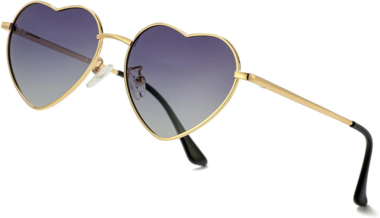 JOVAKIT Polarized Heart Sunglasses for Women Fashion Lovely Style Metal Frame UV400 Protection Lens