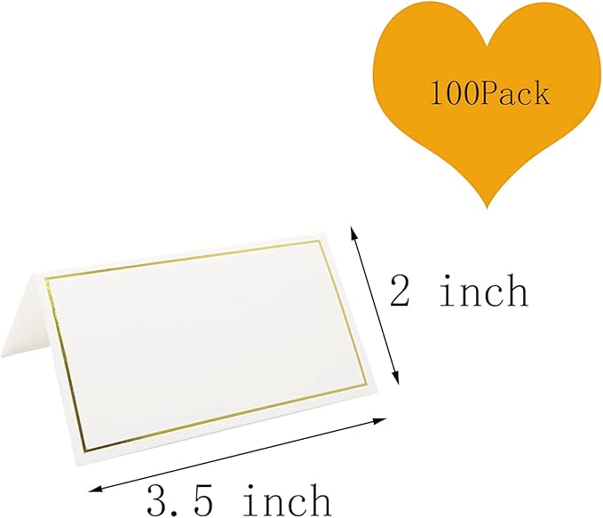 100 Pack Tent Cards with Gold Foil Border for Weddings, Banquets, Events, 2 x 3.5 Inches