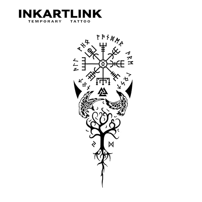 INKARTLINK Tattoo Tech, 2 Sheets Large Semi Permanent Tattoo, Adult Art Design Temporary Tattoos, Lasts 1-2 Weeks, Waterproof, Realistic Look, No Adhesive, No Reflection (Ancient Symbols)