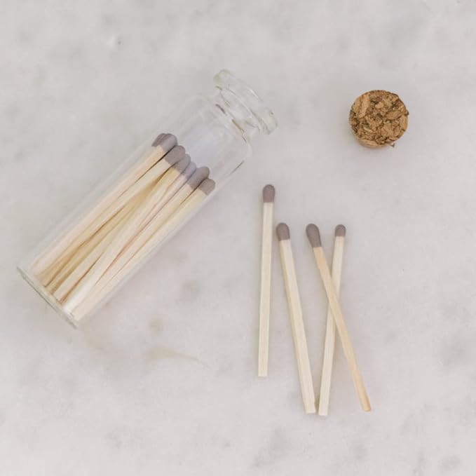 River Birch Decorative Matches in a Bottle with Striker - Cute & Colored Matches - 2 Bottles, Gray Tip, 40 Matches