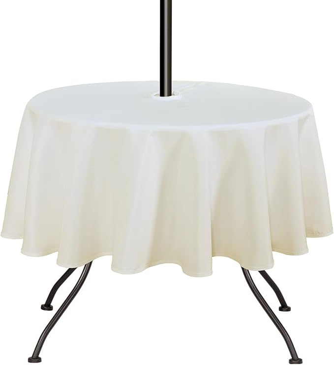 SARAFLORA Outdoor and Indoor Tablecloth -60 inch Round Beige Wrinkle Free Washable Waterproof Table Cloth with Umbrella Hole and Zipper Round Table Cover for Spring/Summer/Patio/Picnic/BBQS/Party