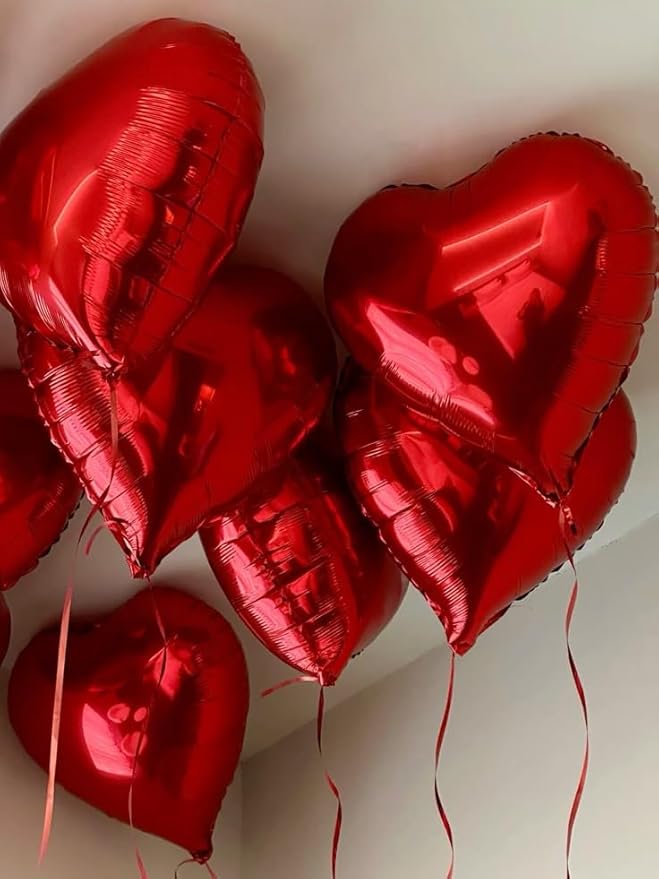 Red Heart Balloons, 18 Inch Red Heart Foil Shape Balloon, 12PCS Large Love Foil Helium Romantic Balloons for Birthday Baby Shower Marriage Wedding Bridal Engagement Anniversary Valentines Decoration
