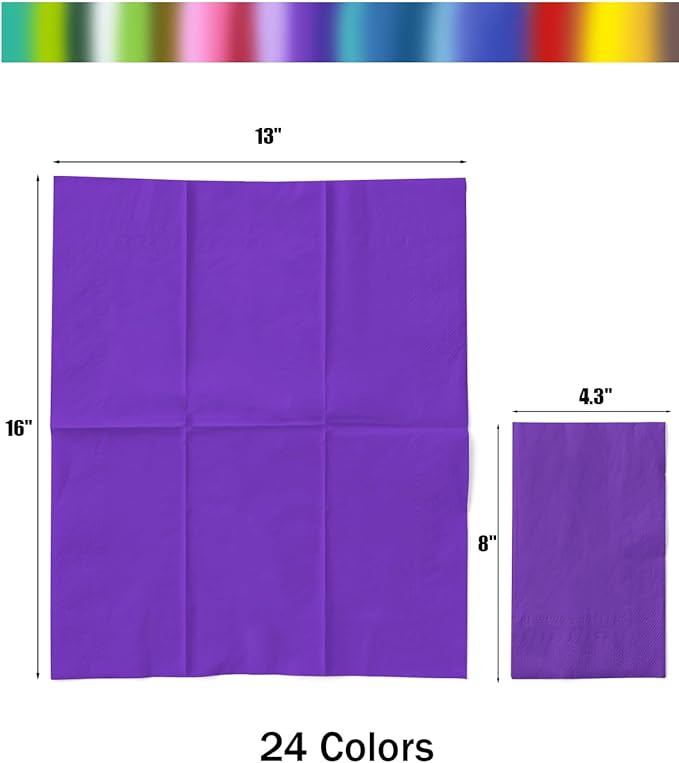 qiqee 24 Colors Paper Napkins Guest Paper Disposable Towels Napkin Paper Hand Towels for Wedding, Dinner, Birthday Party, Dessert Cocktail ＆ Kitchen Napkins(120 Count, 13 * 16inch）