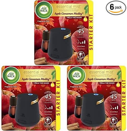 Air Wick Essential Mist Starter Kit (Diffuser + Refill), Apple Cinnamon, Fall Scent, Fall Spray, Essential Oils Diffuser, Air Freshener (Pack of 3)