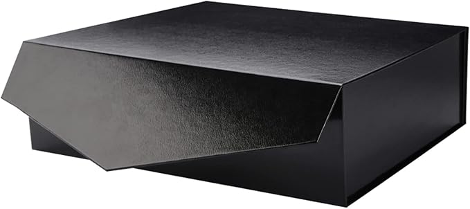 PACKHOME Large Gift Box with Lid 13.5x9x4.1 Inches, Sturdy Collapsible Gift Box with Magnetic Closure (Glossy Black, Grass Texture)