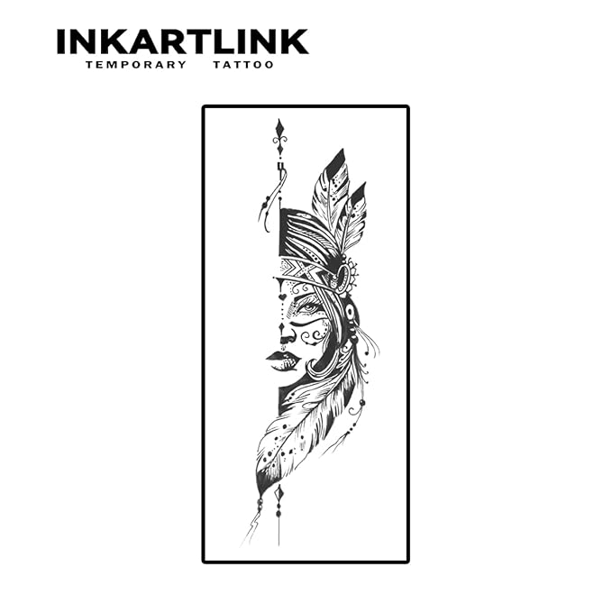 INKARTLINK 2 Sheets large Semi permanent Tattoos, Temporary Tattoos, Adult Art Designs, Waterproof, Realistic, No Adhesive, Non-Reflective, Lasts 1-2 Weeks, Large(Woman Warrior)