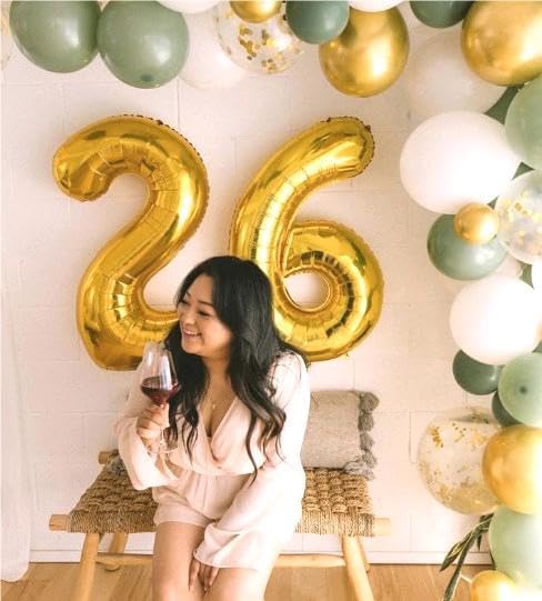 Gold 40 Inch Mylar Foil Number 6 Balloon, Birthday Digital Balloons for 6 16 Boy Girl Party Decorations Supplies, Big Helium Balloon Numbers for 26 36 46 60 Men Women Anniversary