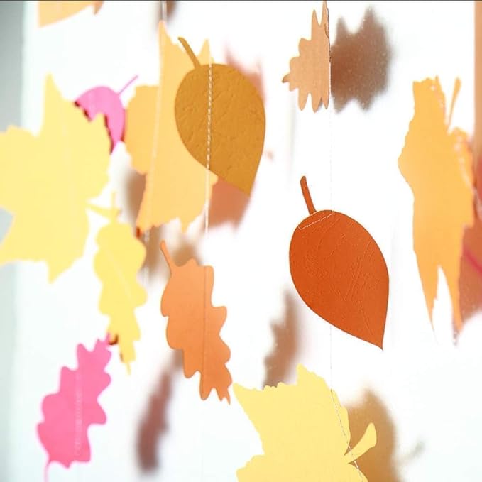 Cheerland Fall Leaf Garlands Thanksgiving Party Decorations Maple Banner Backdrop Hanging Decor Streamer for Birthday Classroom Picnic Wedding Baby Shower Autumn Thanksgiving Harvest Party Supplies