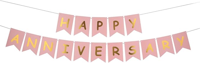 Happy Anniversary Banner Valentines Day Wedding Decorations Love Party and Background Indoor Outdoor Decorations (Pink)