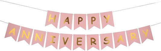 Happy Anniversary Banner Valentines Day Wedding Decorations Love Party and Background Indoor Outdoor Decorations (Pink)