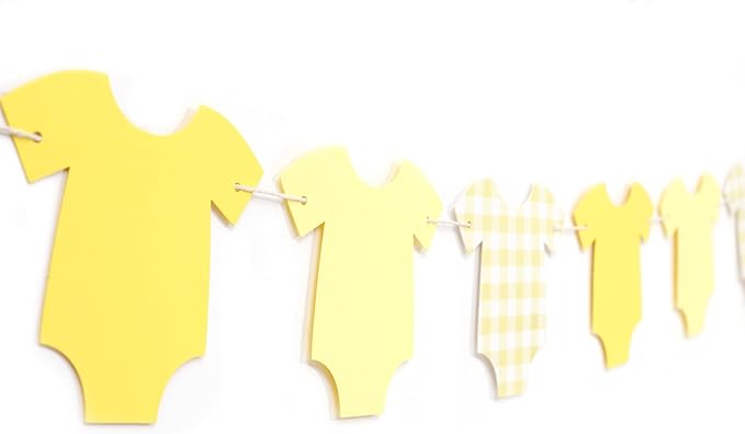 Yellow Bodysuit Banner - Baby Shower Decoration Gingham Banner,Baby Bodysuit Gender Reveal Party (Yellow)