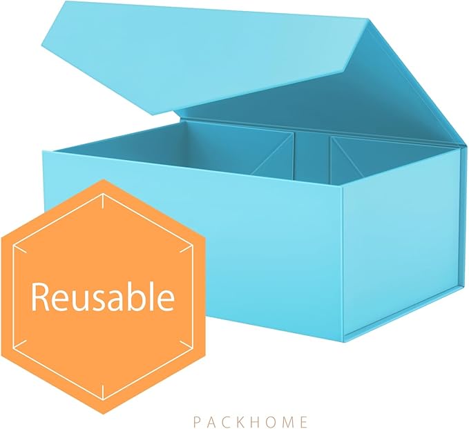 PACKHOME 6 Gift Boxes 9x6.5x3.8 Inches, Rectangle Collapsible Boxes with Magnetic Lids for Gift Packaging (Matte Blue, Grain Texture)