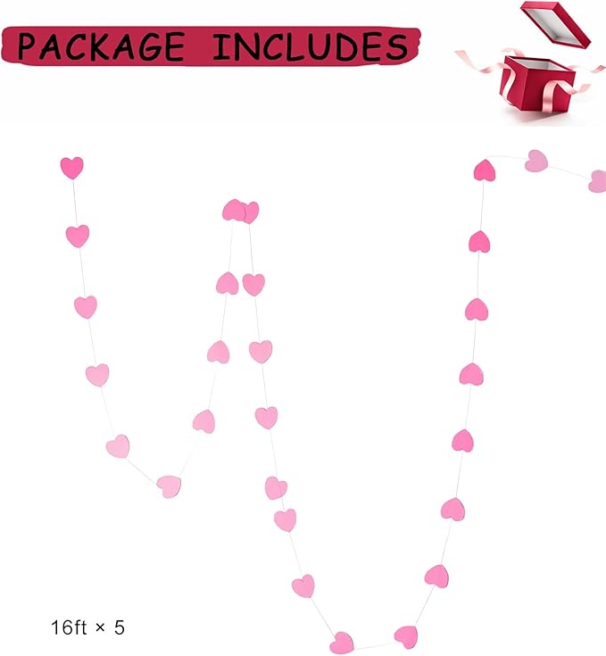 Anniversary Decorations, Happy Anniversary Banner, Pink Hanging String Hearts, Pink and Rose Gold Balloons, Love Balloon, Red Silk Rose Petals for Wedding Bridal Shower Bachelorette Party Decorations