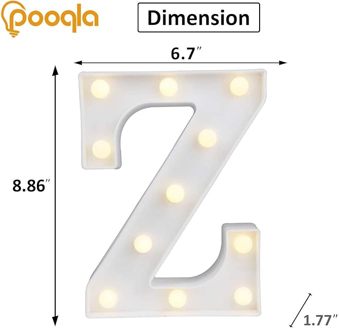 Pooqla LED Light Up Letters, Warm White and Colorful Lighted Marquee Letters with Remote, Lighted Letter for Party Birthday Decorations, Gift for Girls Boys Night Light, Wedding Home Decor, Letter Z