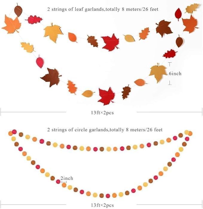 Cheerland Fall Leaf Garlands Thanksgiving Party Decorations Maple Banner Backdrop Hanging Decor Streamer for Birthday Classroom Picnic Wedding Baby Shower Autumn Thanksgiving Harvest Party Supplies