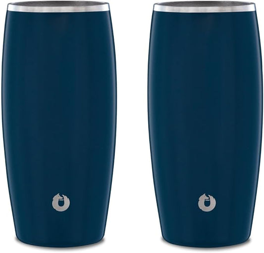 SNOWFOX Premium Vacuum Insulated Stainless Steel Beer Glass, Home Bar Accessories, Drinkware, Frosty Beverages Stay Cold, 18oz, Set of 2, Navy