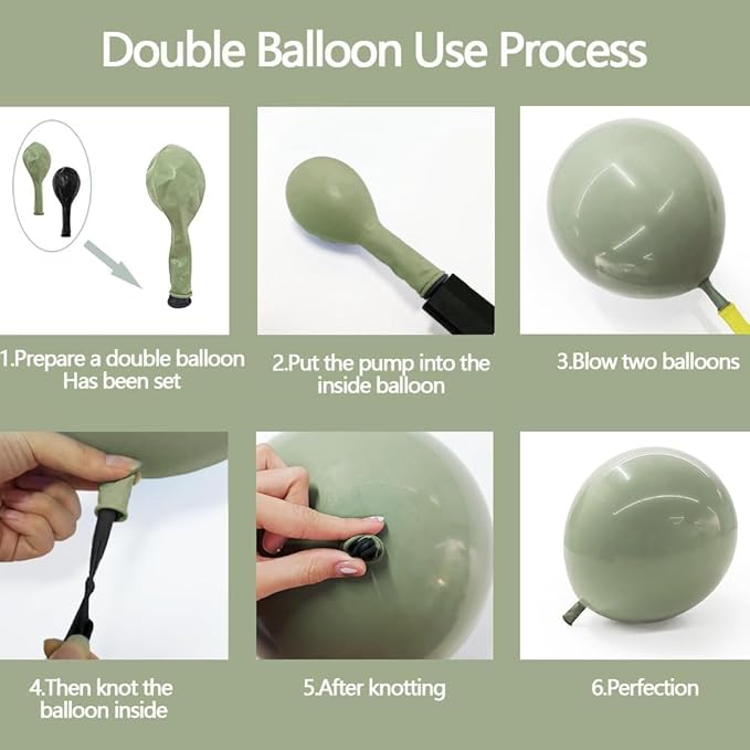 Sage Green White Balloon Garland Double Stuffed Dusty Green Cream Sand White Beige Latex Neutral Balloons Arch Kit for Boho Baby Bridal Shower Birthday Wedding Baptism Decoration