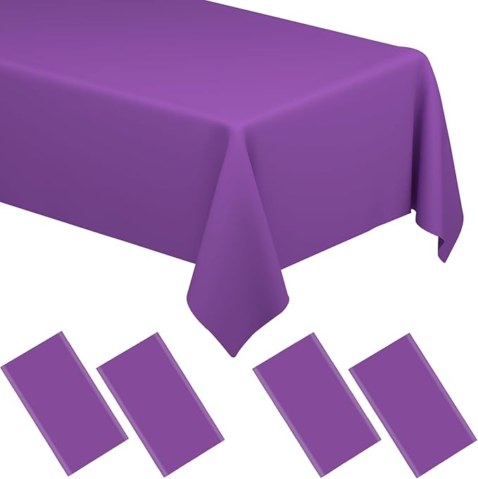 WNINK 4 Pack Purple Tablecloths Disposable Table Covers 54" x 108" Table Cloths for BBQ Birthday Picnic Bridal Shower Engagement Wedding Plastic Table Cloths for Parties