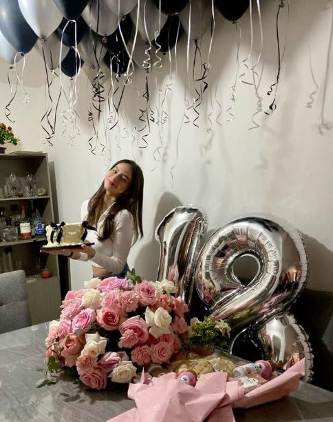 Silver Foil Number 18 Balloon 40 Inch, Helium Mylar Eight Number 18 Birthday Balloons, 18th Silver Women Men Wedding Anniversary, Graduations Party Supplies