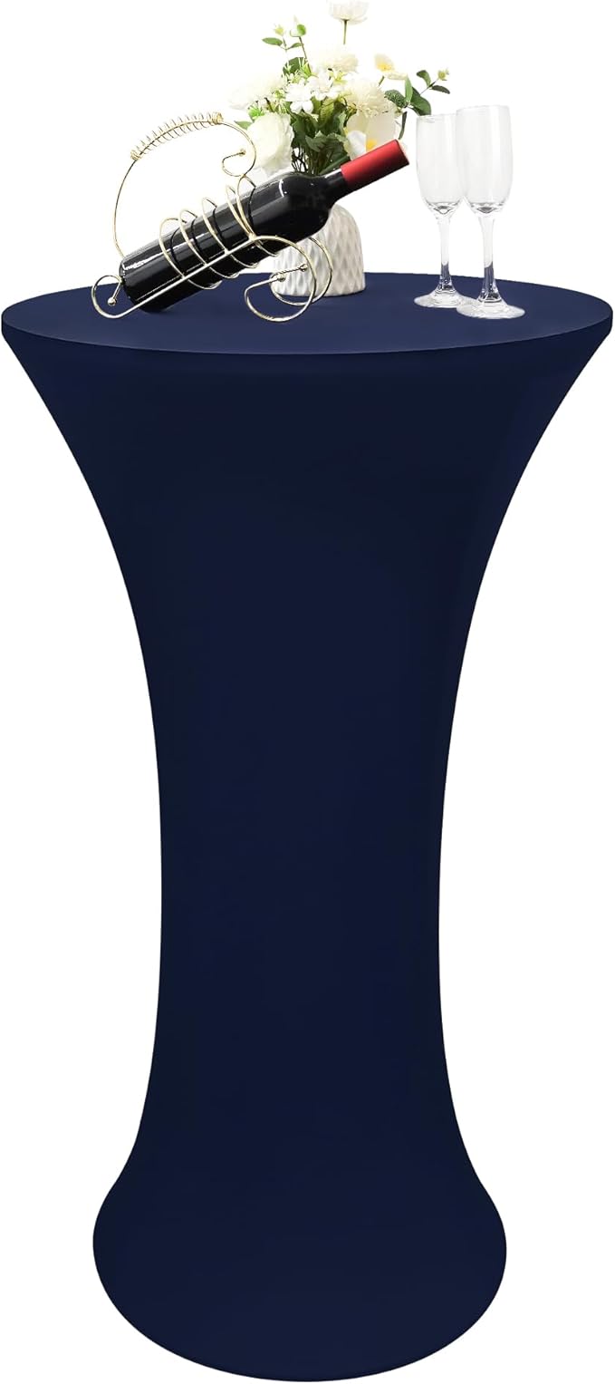 24x43 Inch Round Fitted Cocktail Table Cover Navy Spandex Cocktail Table Cloth Highboy Fitted Tablecloth High Top Table Cloths for Party Pub Banquet Bistro