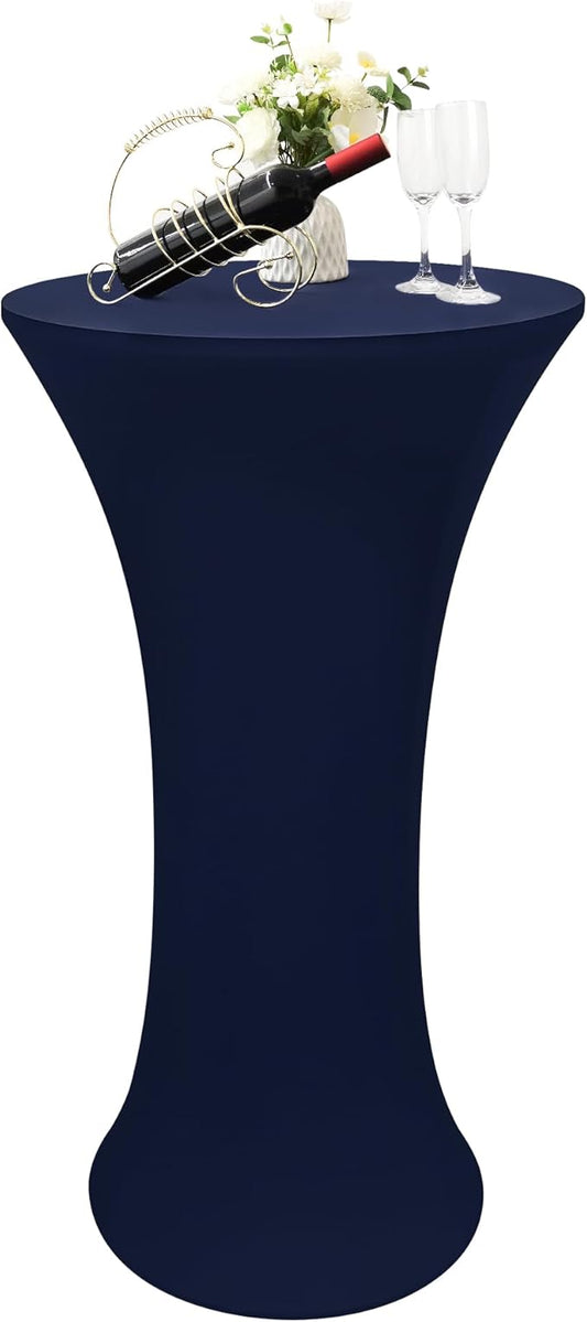 24x43 Inch Round Fitted Cocktail Table Cover Navy Spandex Cocktail Table Cloth Highboy Fitted Tablecloth High Top Table Cloths for Party Pub Banquet Bistro
