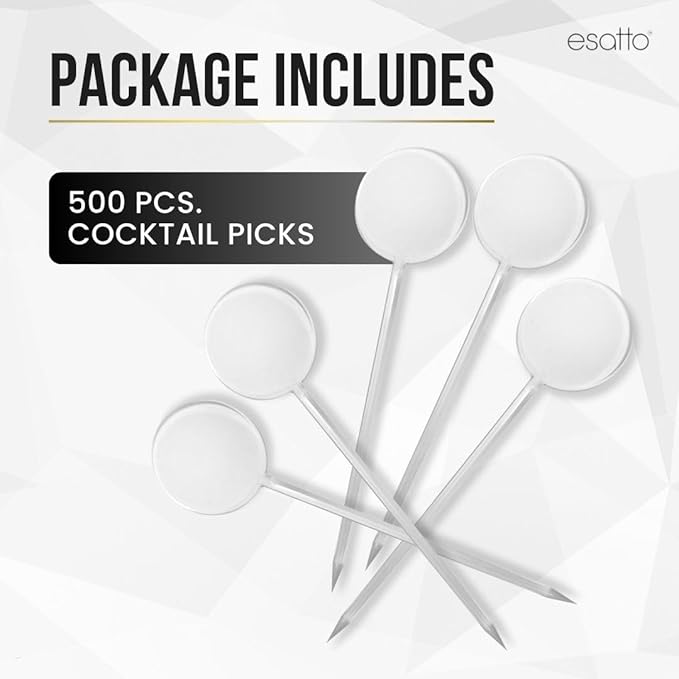 500 Pcs Cocktail Picks Disk Top Prism 7.62cm (3") - Sleek, Stylish Garnish for Cocktails, Perfect Plastic Toothpicks for Appetizers & Drinks, Versatile Fancy Skewers Food Pick for Charcuterie Parties