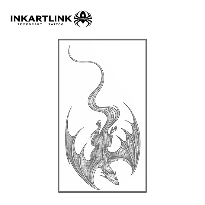 INKARTLINK Tattoo Tech, 2 Sheets Medium Semi Permanent Tattoo, Adult Art Design Temporary Tattoos, Lasts 1-2 Weeks, Waterproof, Realistic Look, No Reflection (Winged Dragon)