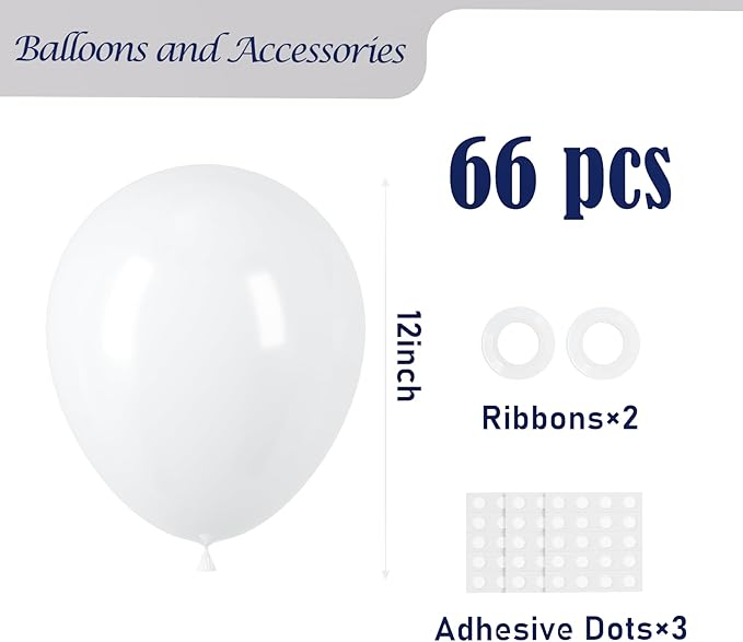 White Balloons, 66pack 12inch White Pearl Latex Party Balloons for Wedding, Birthday, Graduation, Bridal Shower, Baby Shower, Bachelorette and Engagement Decorations