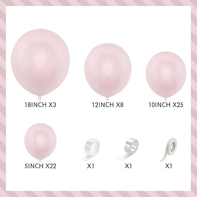 Pearl Pink Balloons Arch Double-Stuffed Baby Light Pink Balloons Garland Thick Balloons Different Sizes 18/12/10/5inch 61pcs Balloon for Wedding Valentines Day Birthday Decor