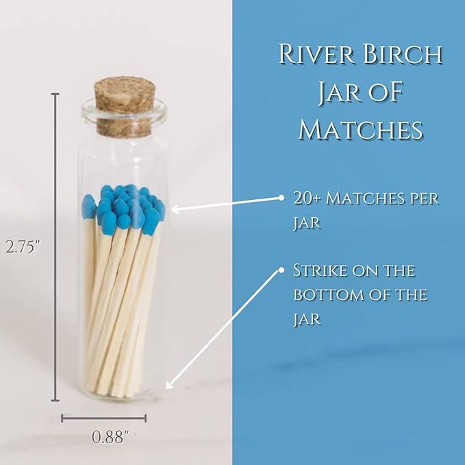 River Birch Decorative Matches in a Bottle with Striker - Cute & Colored Matches - 6 Bottles, Cobalt Blue Tip, 120 Matches