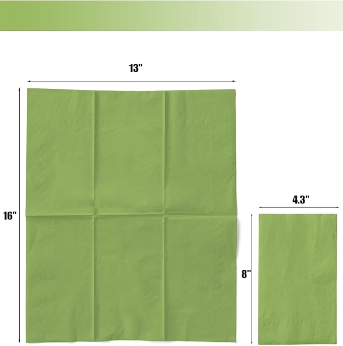 qiqee Pea Green Paper Napkins 13 * 16inch Guest Paper Disposable Towels Napkin Paper Hand Towels for Wedding, Dinner, Birthday Party, Dessert Cocktail ＆ Kitchen Napkins（ 120 Count）