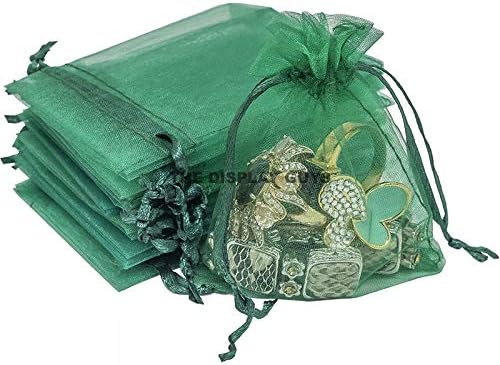 TheDisplayGuys 48-Pack 4x6 Dark Green Sheer Organza Gift Bags with Drawstring, Jewelry Candy Treat Wedding Party Favors Mesh Pouch