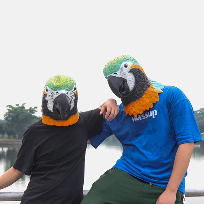 MOKRY PARTY Parrot Bird Head Mask Long Style Head Mask Halloween Cosplay Costume Latex Mask
